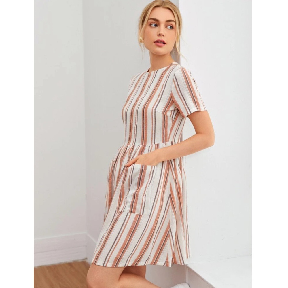 Pocket Front Striped Smock Dress
